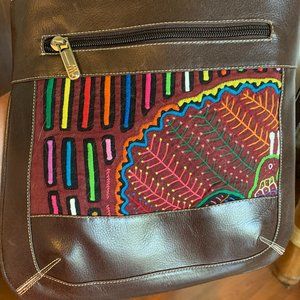 Leather purse with Mola applique panel